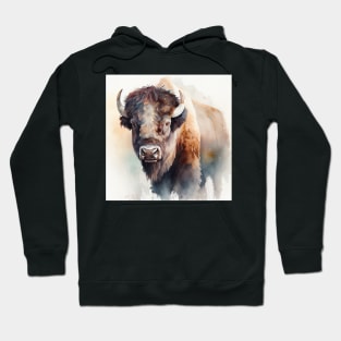 Watercolor of a single buffalo bison animal from the midwest rockies Hoodie